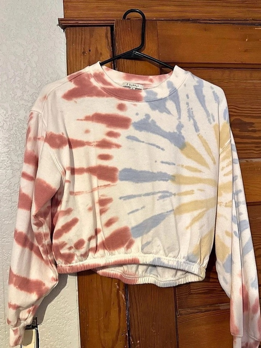 Z Supply Multi Color Tie-Dye Pullover Sweatshirt in Pink & Blue